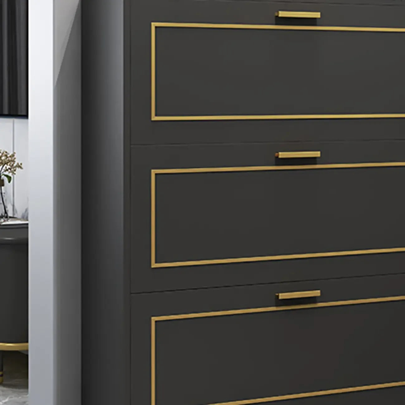 3-Tier Black Drop-Front Entryway Shoe Storage Cabinet