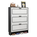 3-Tier Black Drop-Front Entryway Shoe Storage Cabinet