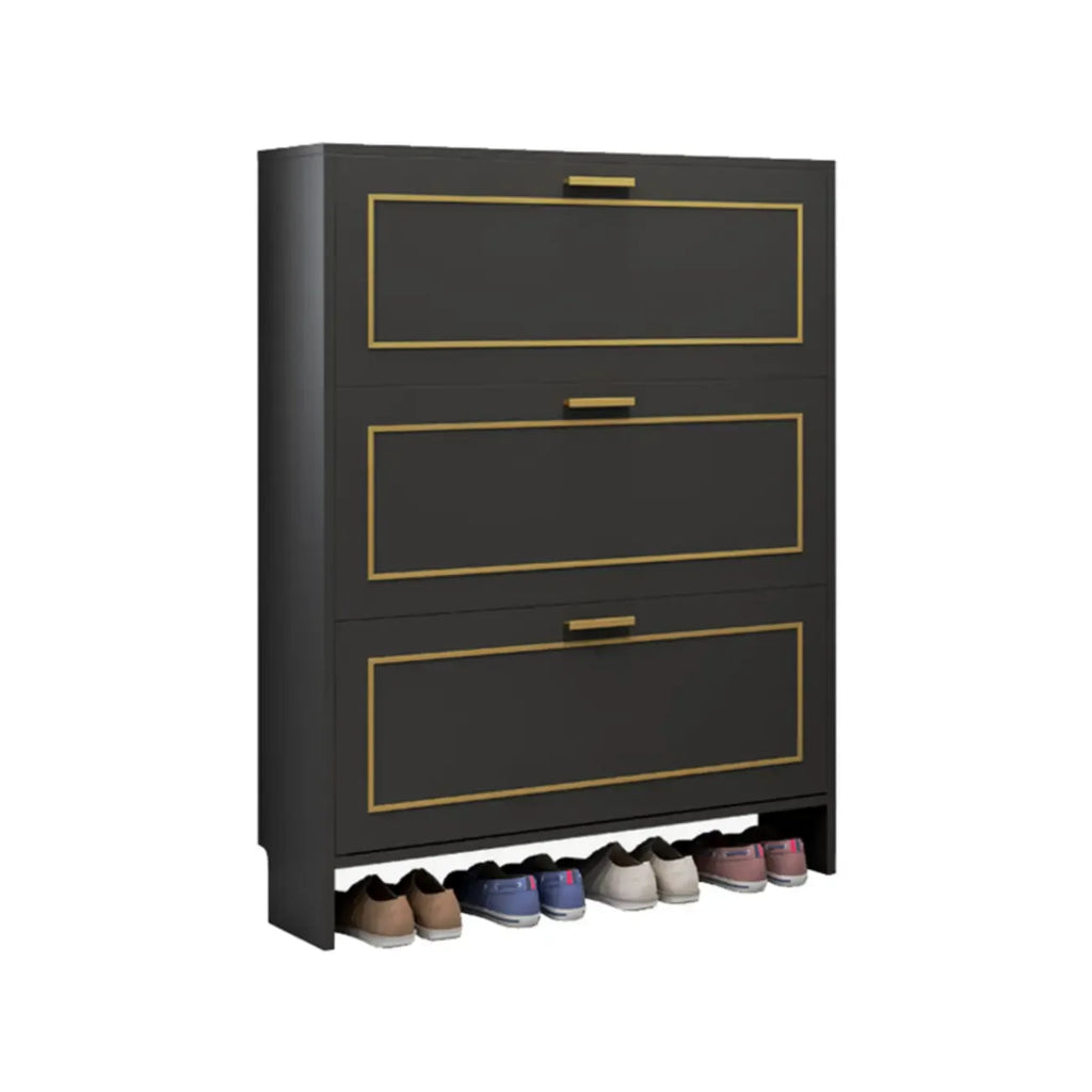 3-Tier Black Drop-Front Entryway Shoe Storage Cabinet