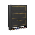 3-Tier Black Drop-Front Entryway Shoe Storage Cabinet