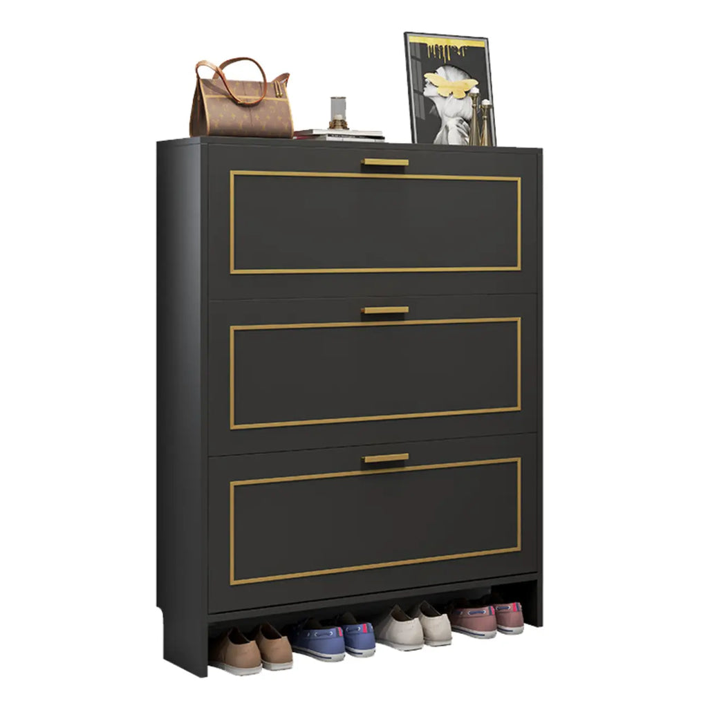 3-Tier Black Drop-Front Entryway Shoe Storage Cabinet