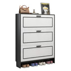 3-Tier Black Drop-Front Entryway Shoe Storage Cabinet