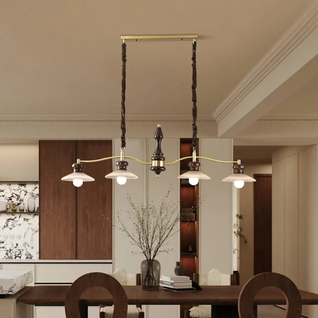Nordic Brown Adjustable Length Island Pendant Light for Kitchen