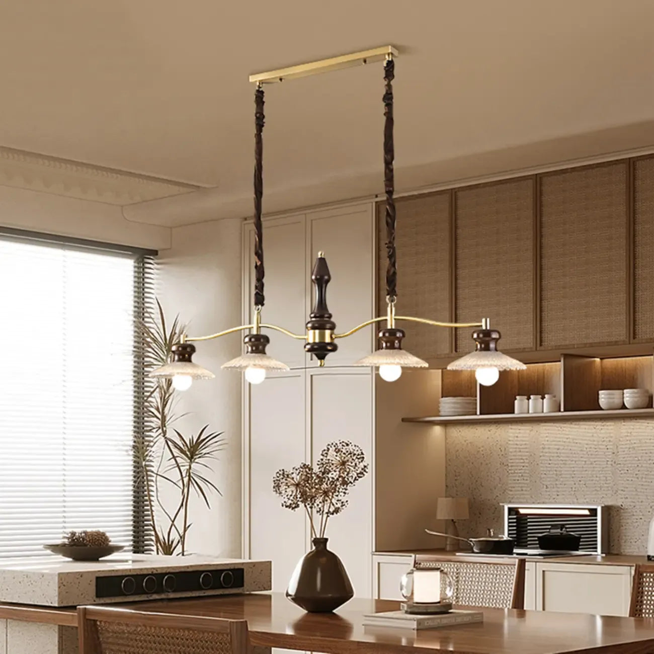 Nordic Brown Adjustable Length Island Pendant Light for Kitchen