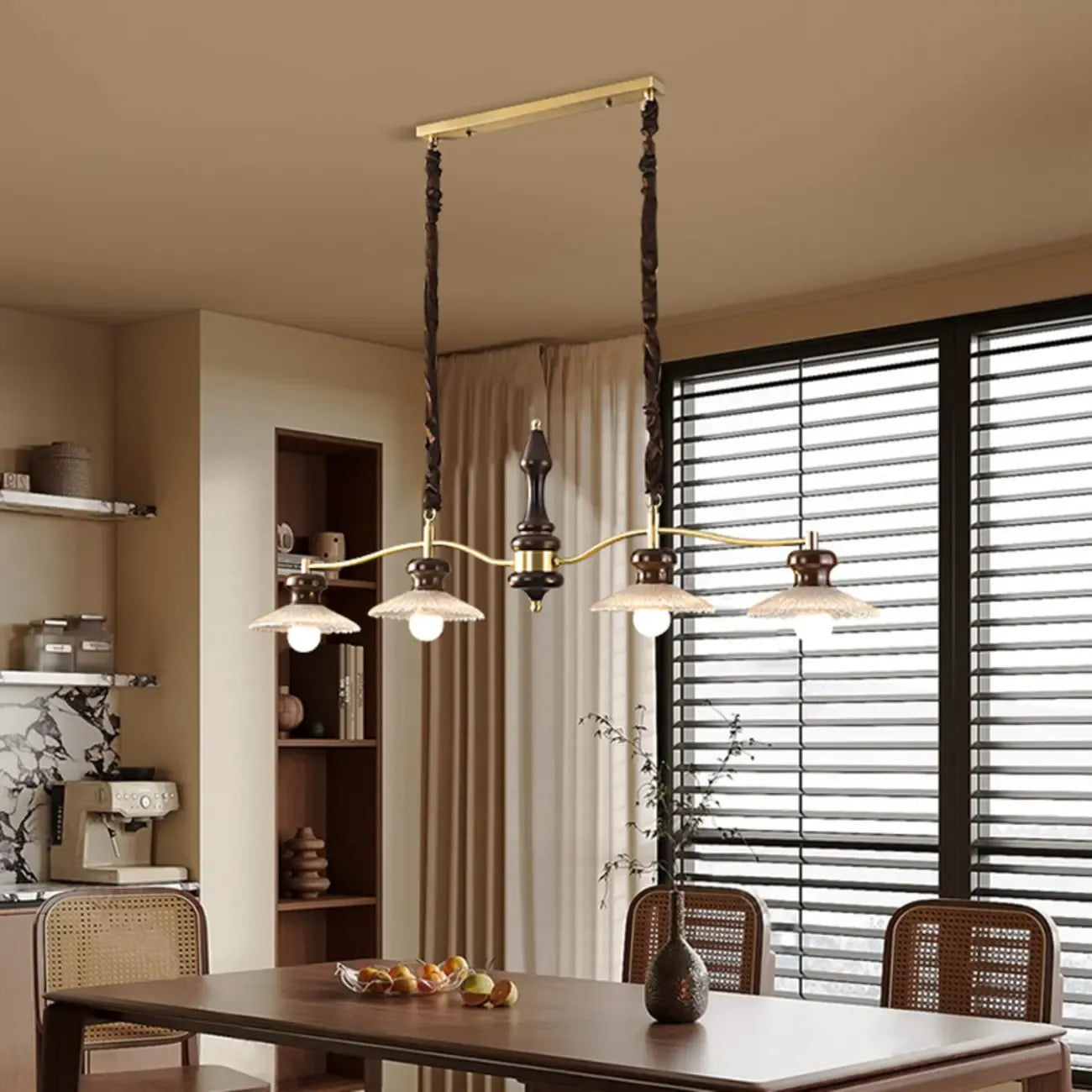 Nordic Brown Adjustable Length Island Pendant Light for Kitchen