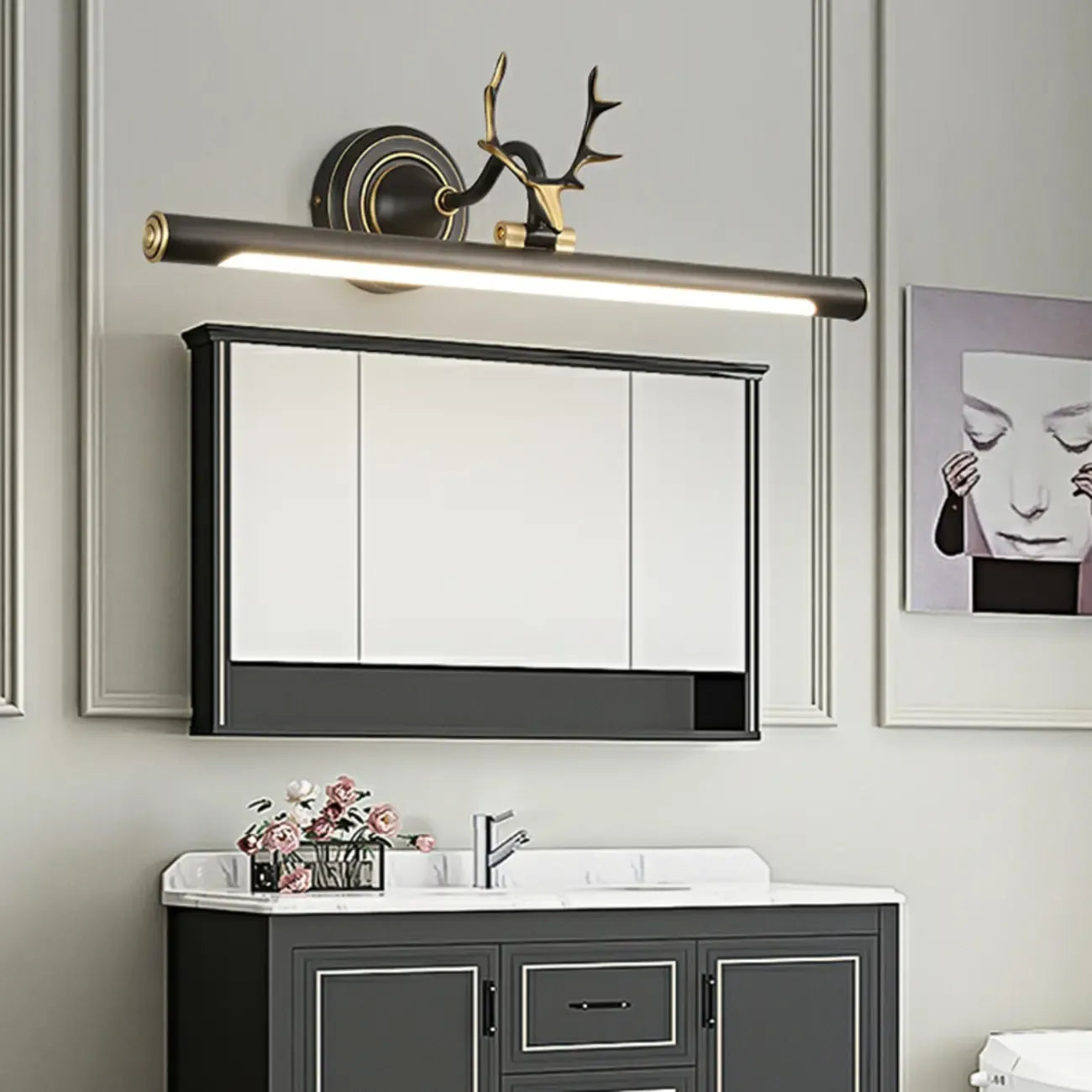 Durable Antler Tube LED Vanity Light with Acrylic Shade for Room