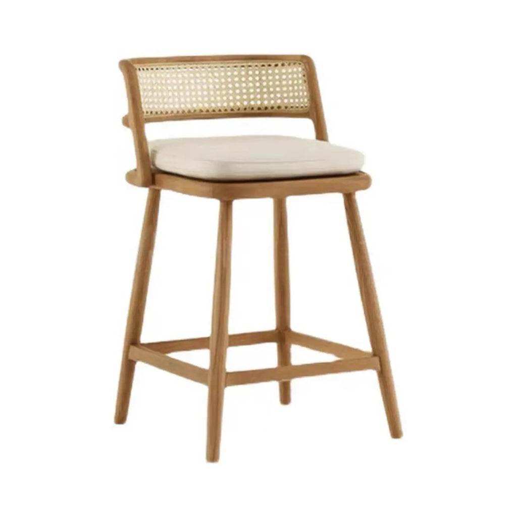 Rustic Wood High-Back Comfort Rectangle Oak Rattan Bar Stool