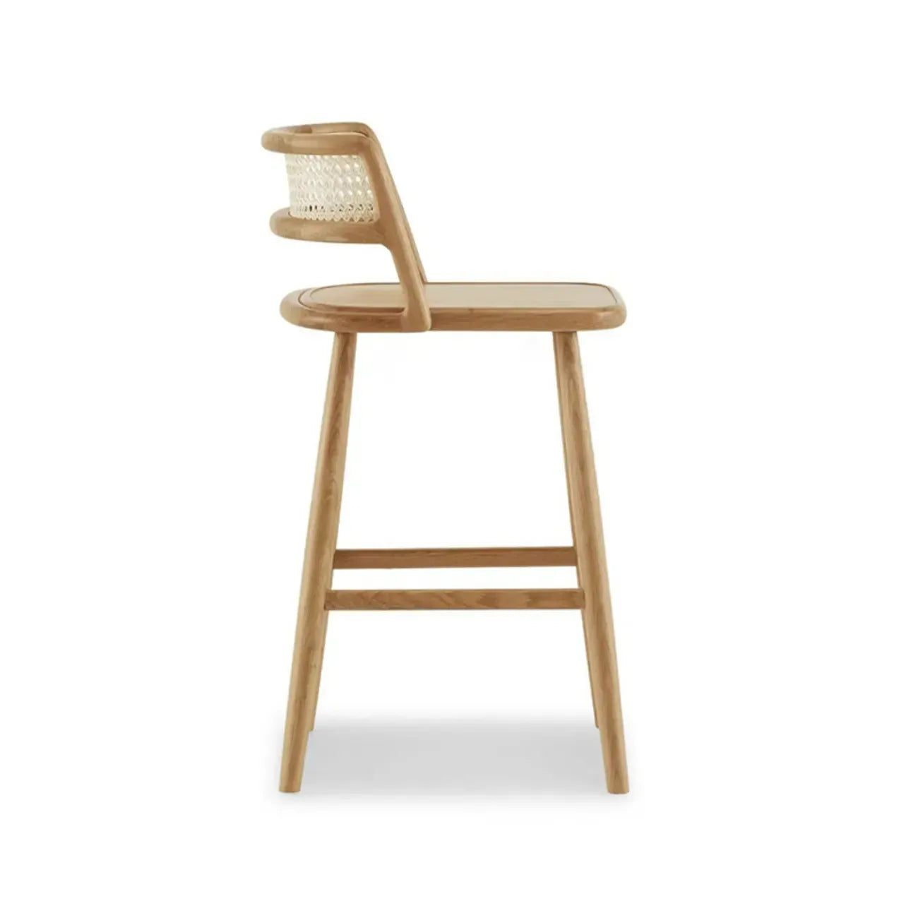Rustic Wood High-Back Comfort Rectangle Oak Rattan Bar Stool