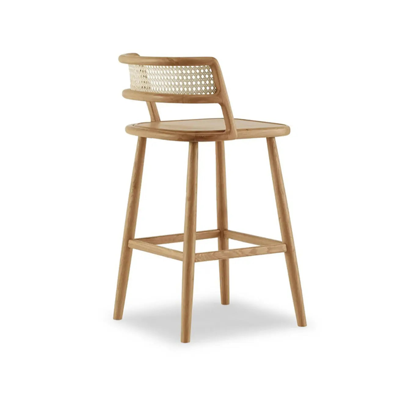 Rustic Wood High-Back Comfort Rectangle Oak Rattan Bar Stool