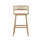 Rustic Wood High-Back Comfort Rectangle Oak Rattan Bar Stool