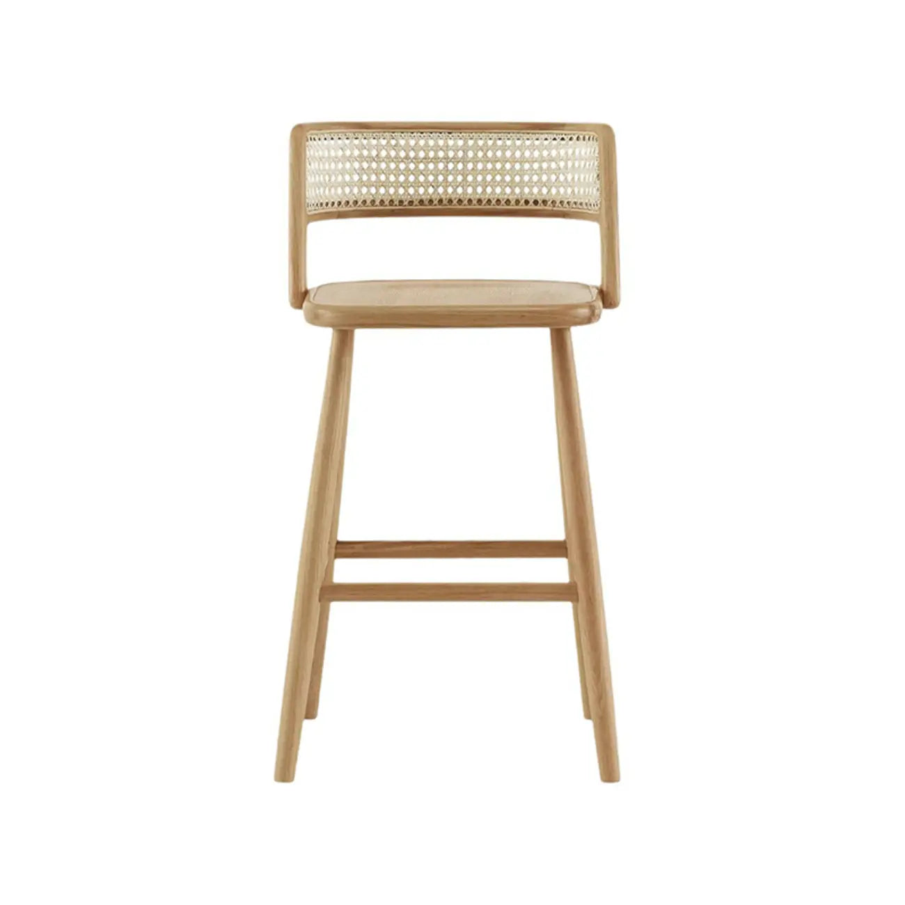 Rustic Wood High-Back Comfort Rectangle Oak Rattan Bar Stool