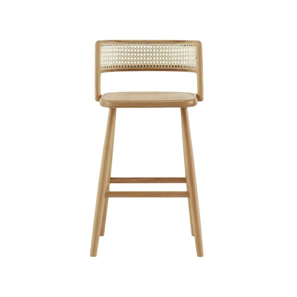 Rustic Wood High-Back Comfort Rectangle Oak Rattan Bar Stool