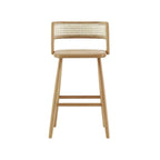 Rustic Wood High-Back Comfort Rectangle Oak Rattan Bar Stool