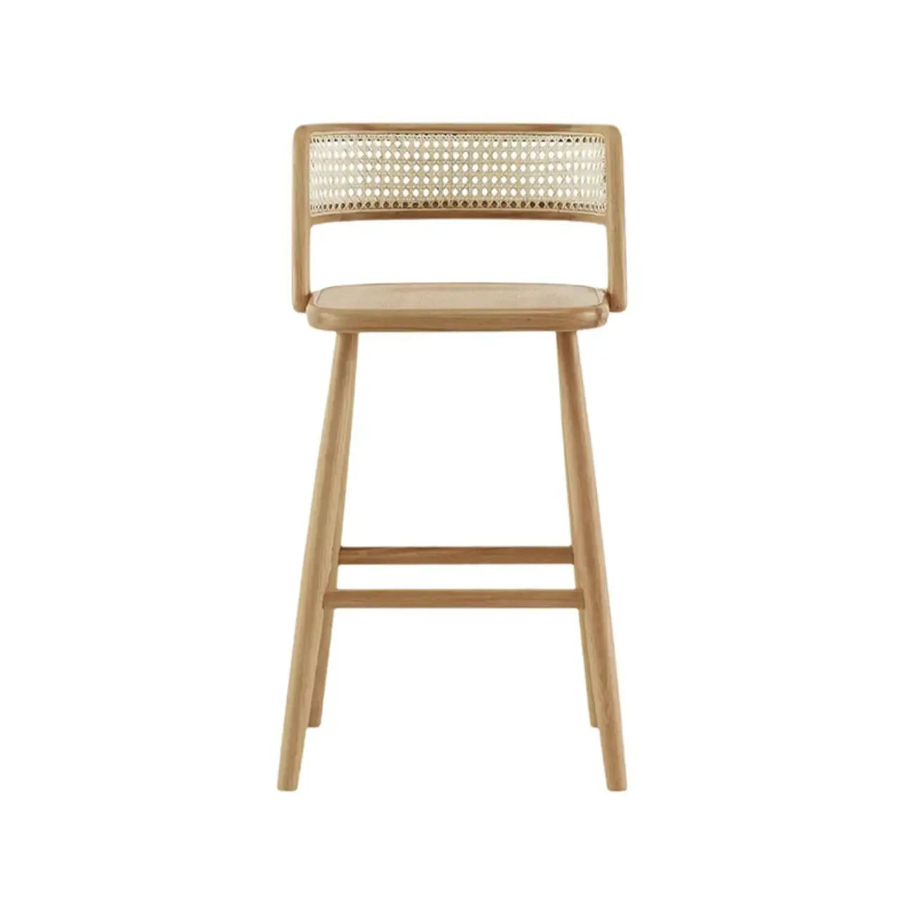 Rustic Wood High-Back Comfort Rectangle Oak Rattan Bar Stool