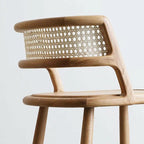 Rustic Wood High-Back Comfort Rectangle Oak Rattan Bar Stool