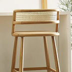 Rustic Wood High-Back Comfort Rectangle Oak Rattan Bar Stool
