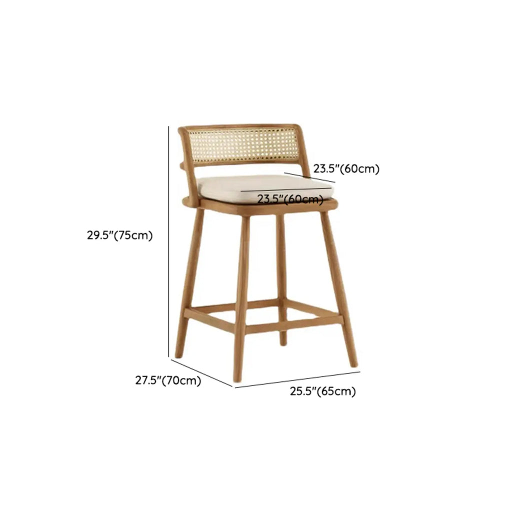 Rustic Wood High-Back Comfort Rectangle Oak Rattan Bar Stool
