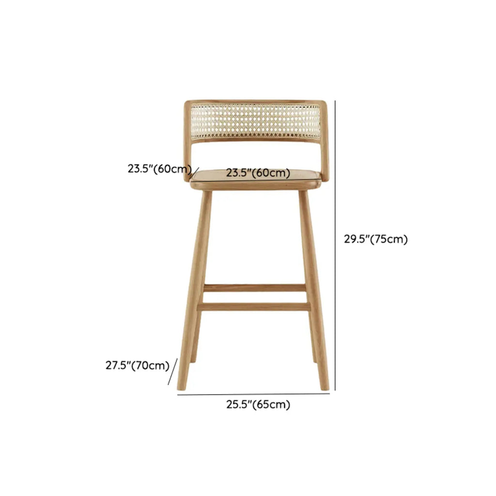 Rustic Wood High-Back Comfort Rectangle Oak Rattan Bar Stool