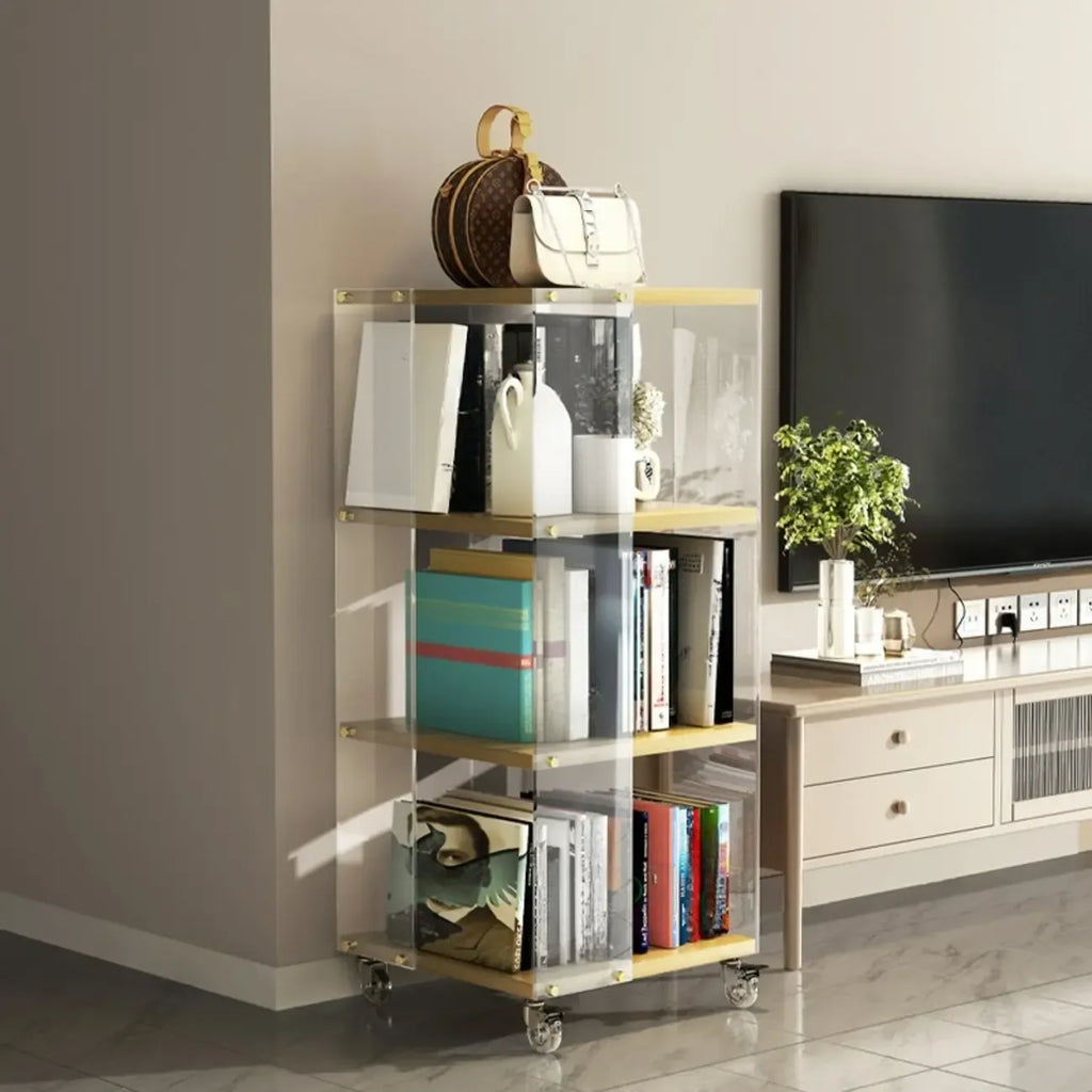 Acrylic 4-Tier Narrow Open Back Bookcase with Wheels