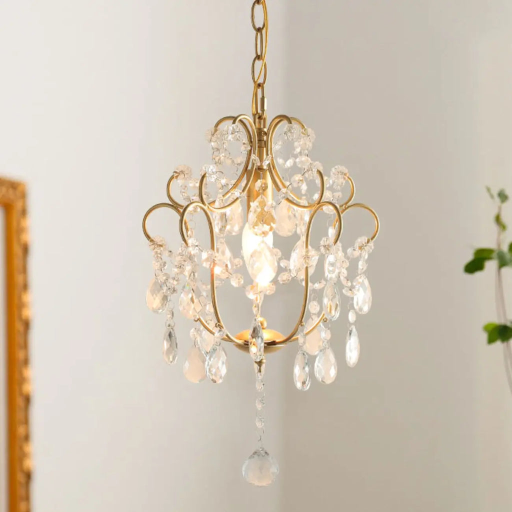 Elegant Gold Crystal Mini Kitchen Pendant Light Adjustable Chain