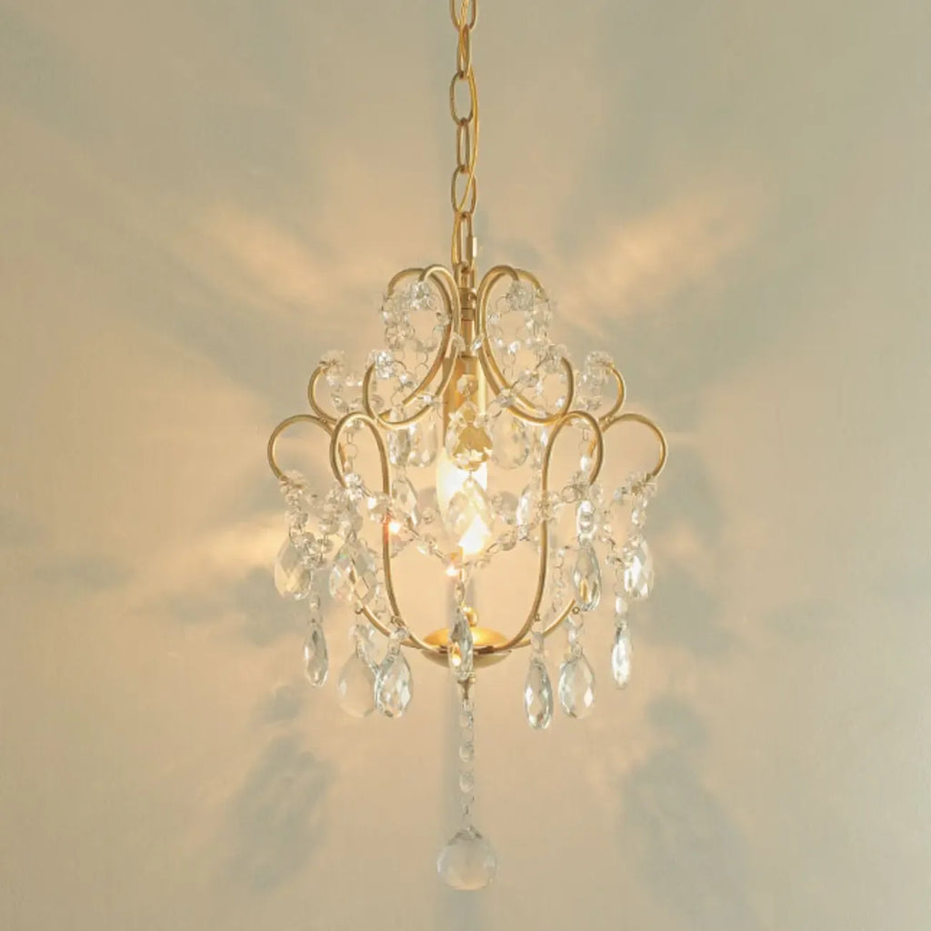 Elegant Gold Crystal Mini Kitchen Pendant Light Adjustable Chain