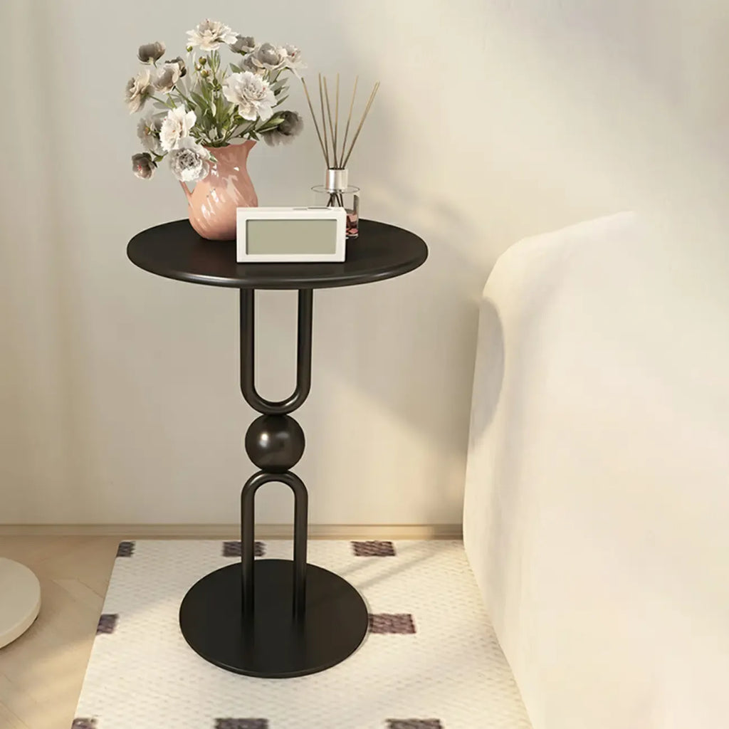 Living Room Glossy Black Metal Round Side Table