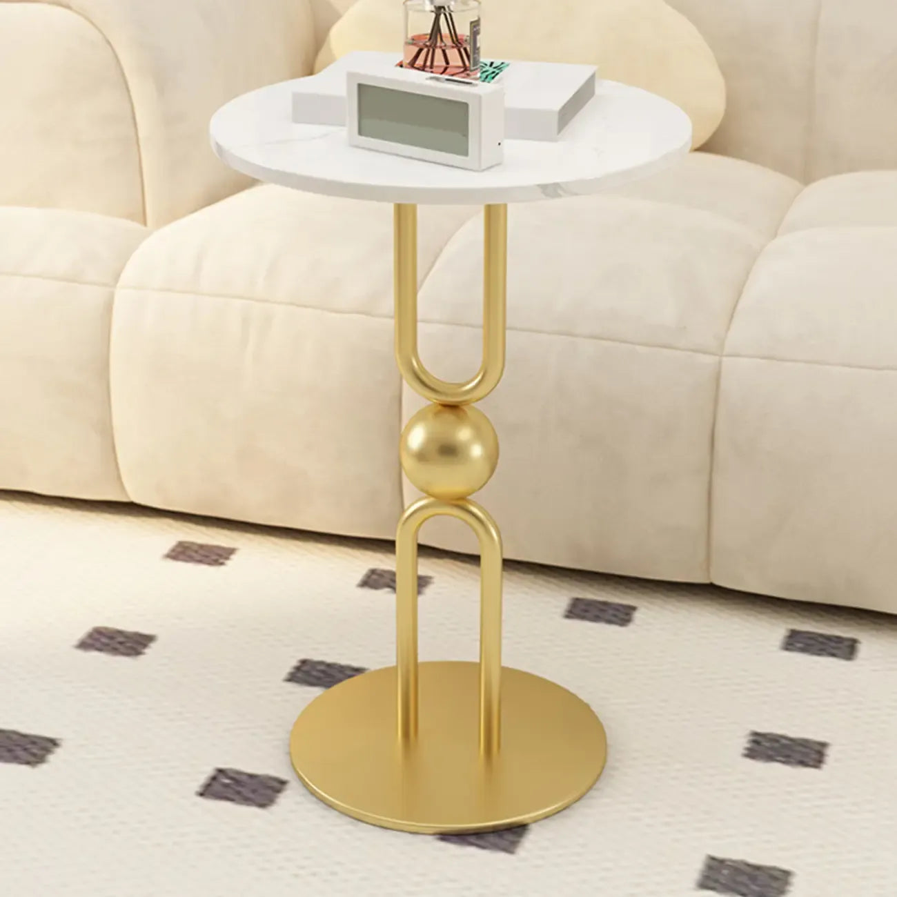 Living Room Glossy Black Metal Round Side Table