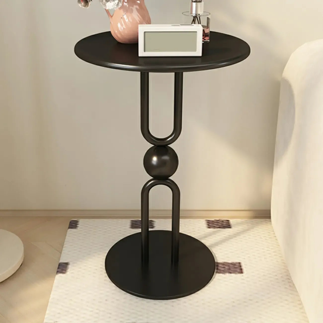 Living Room Glossy Black Metal Round Side Table