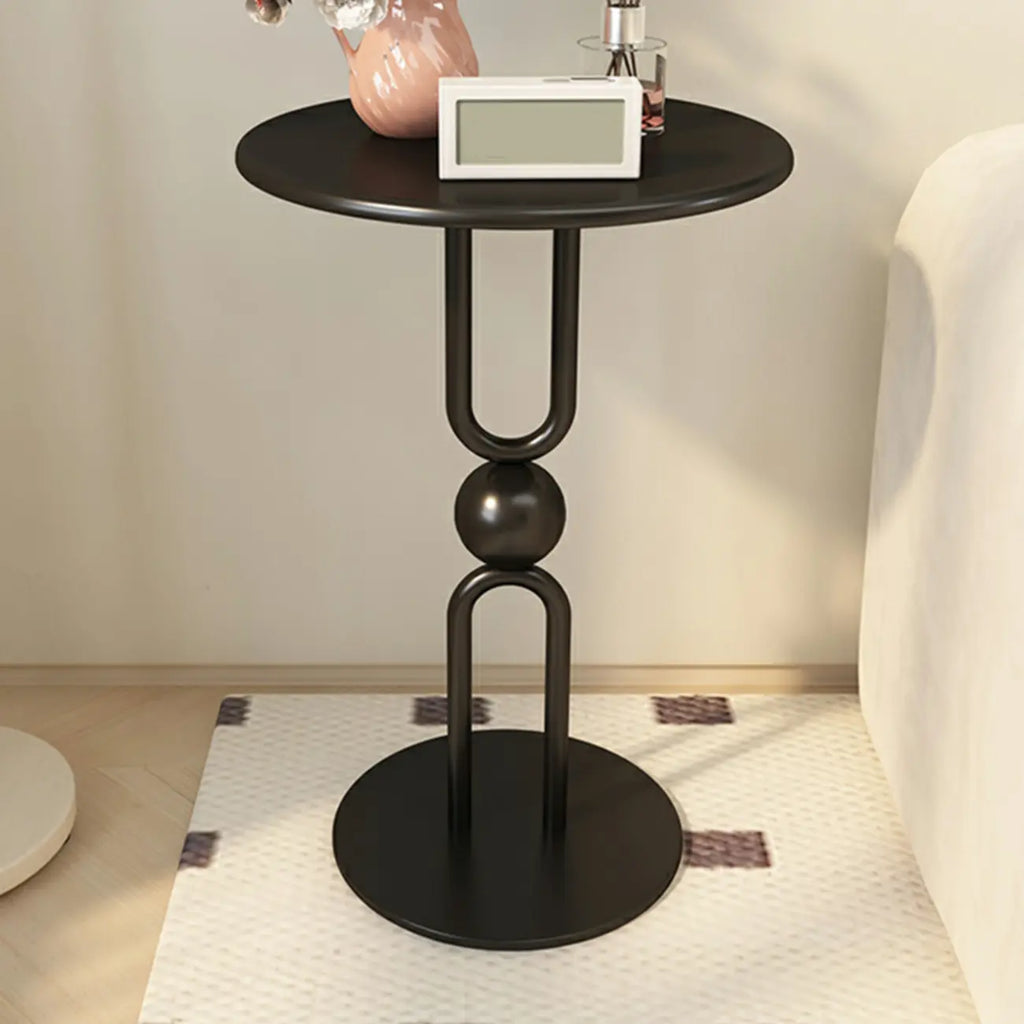 Living Room Glossy Black Metal Round Side Table