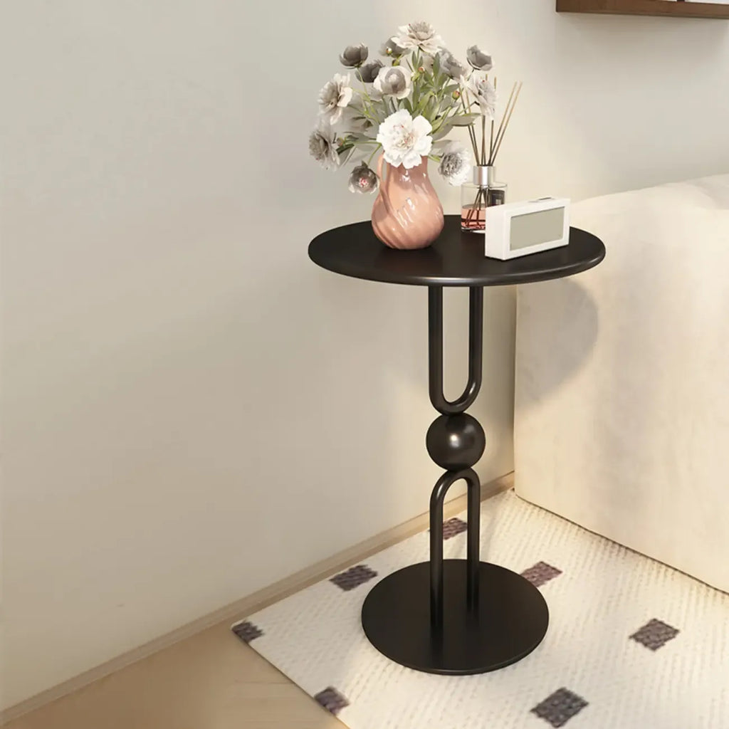 Living Room Glossy Black Metal Round Side Table