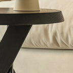 Modern Round Wood Side Table with Cross Legs