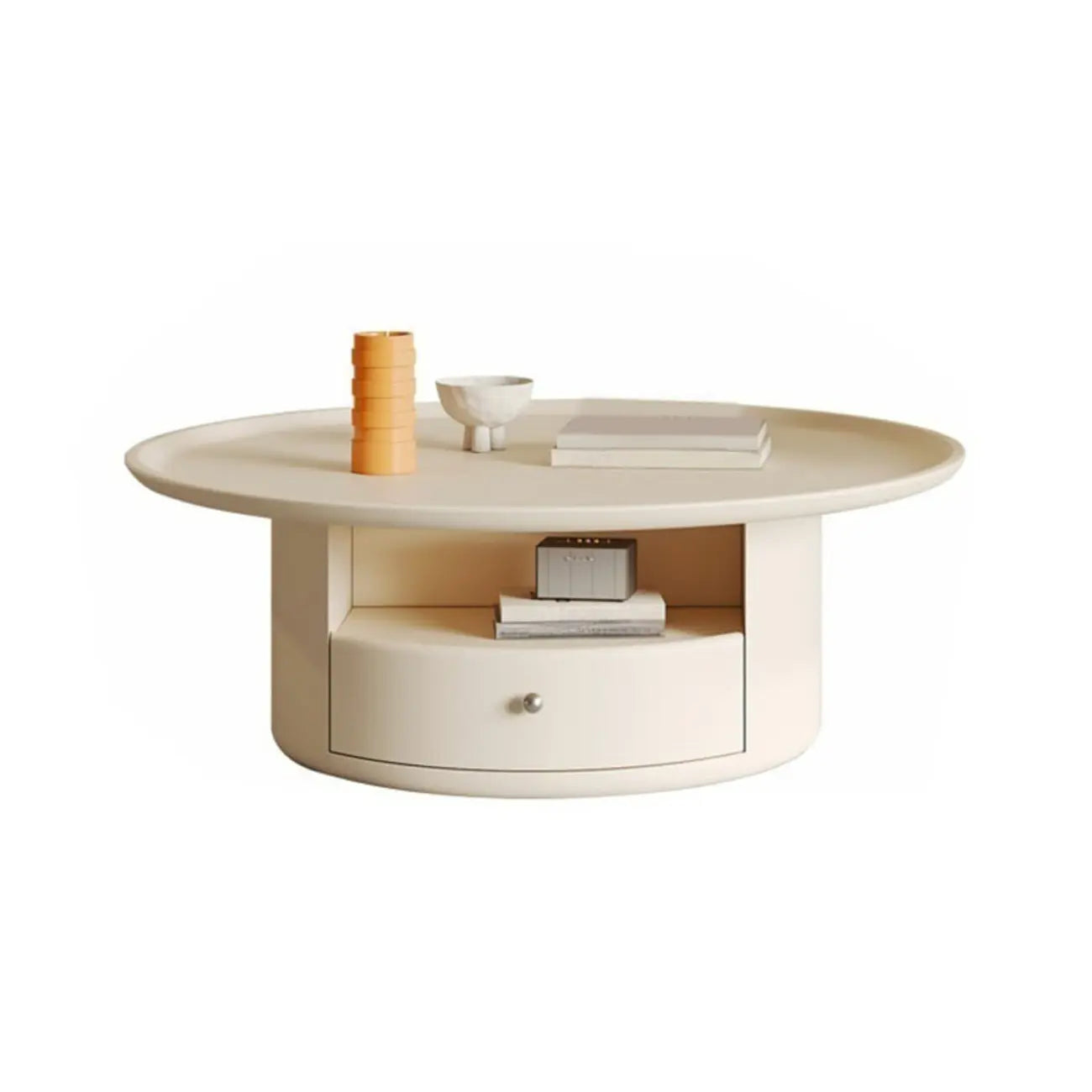 White Round Modern Wood Coffee Table with Storage
