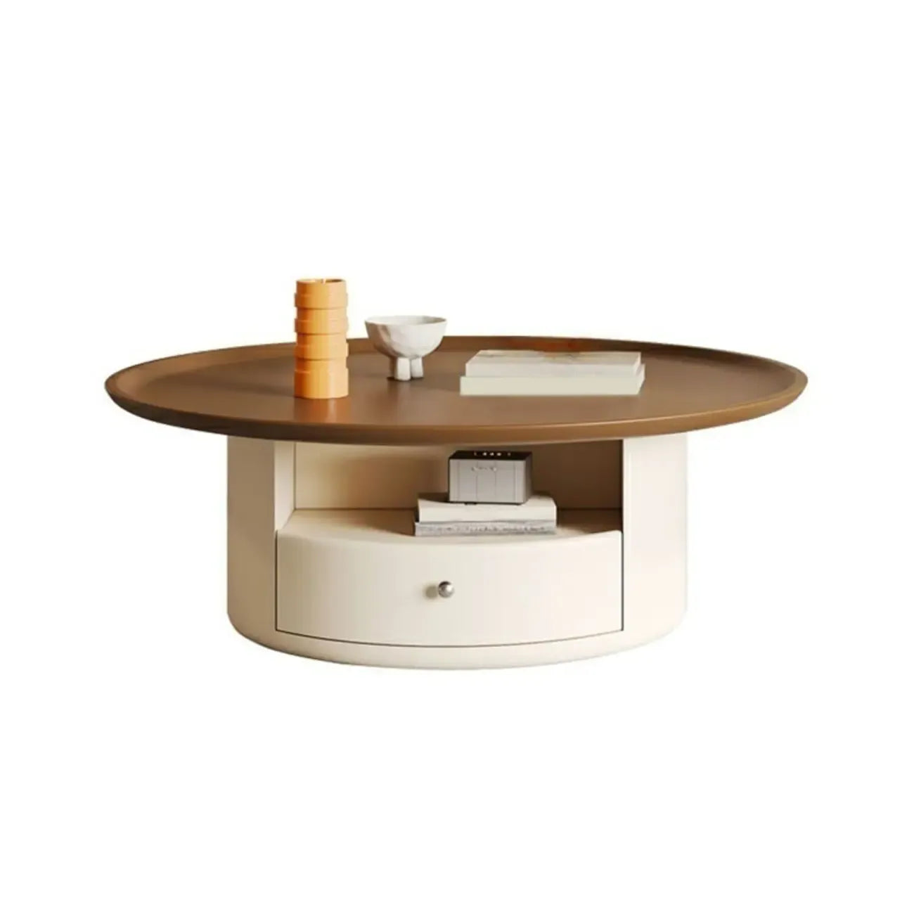 White Round Modern Wood Coffee Table with Storage