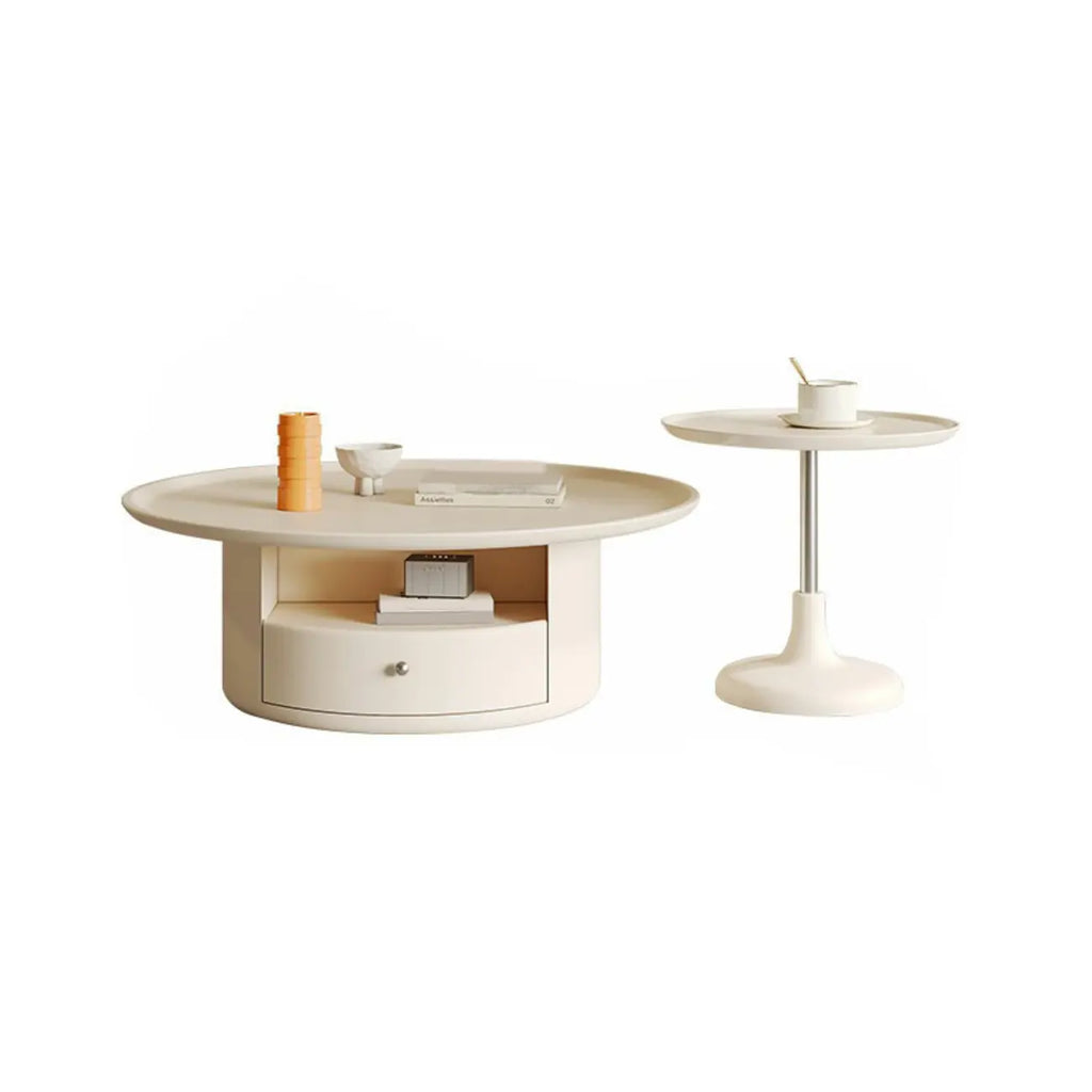 White Round Modern Wood Coffee Table with Storage