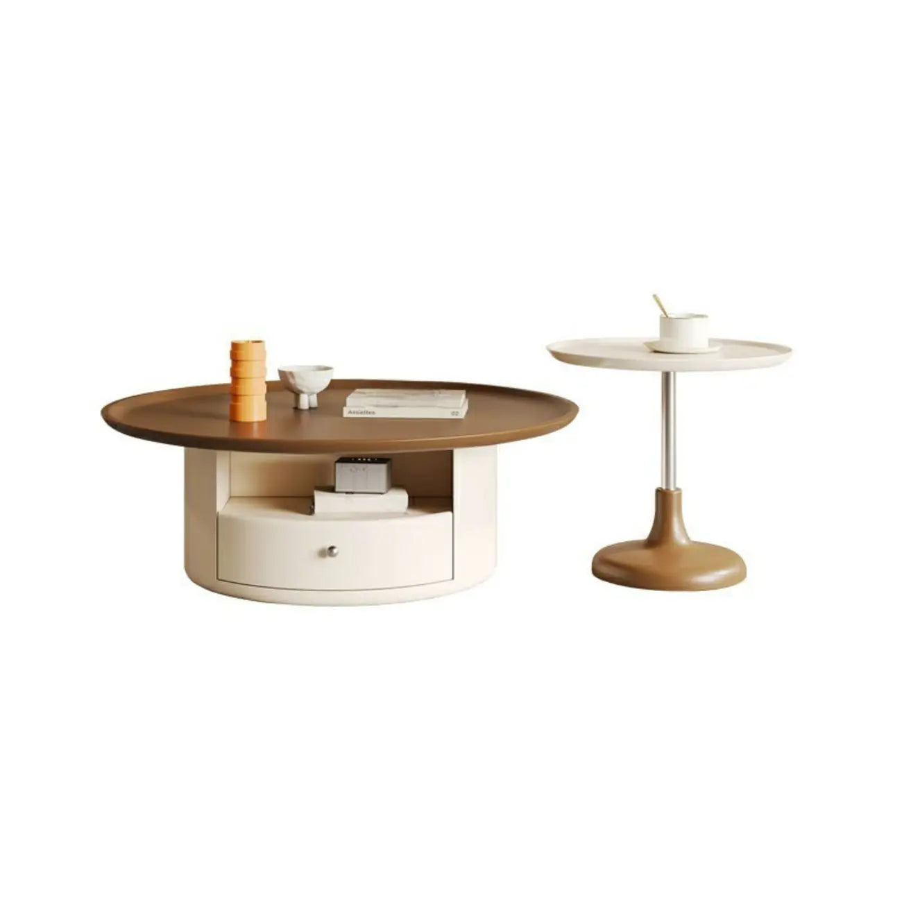 White Round Modern Wood Coffee Table with Storage
