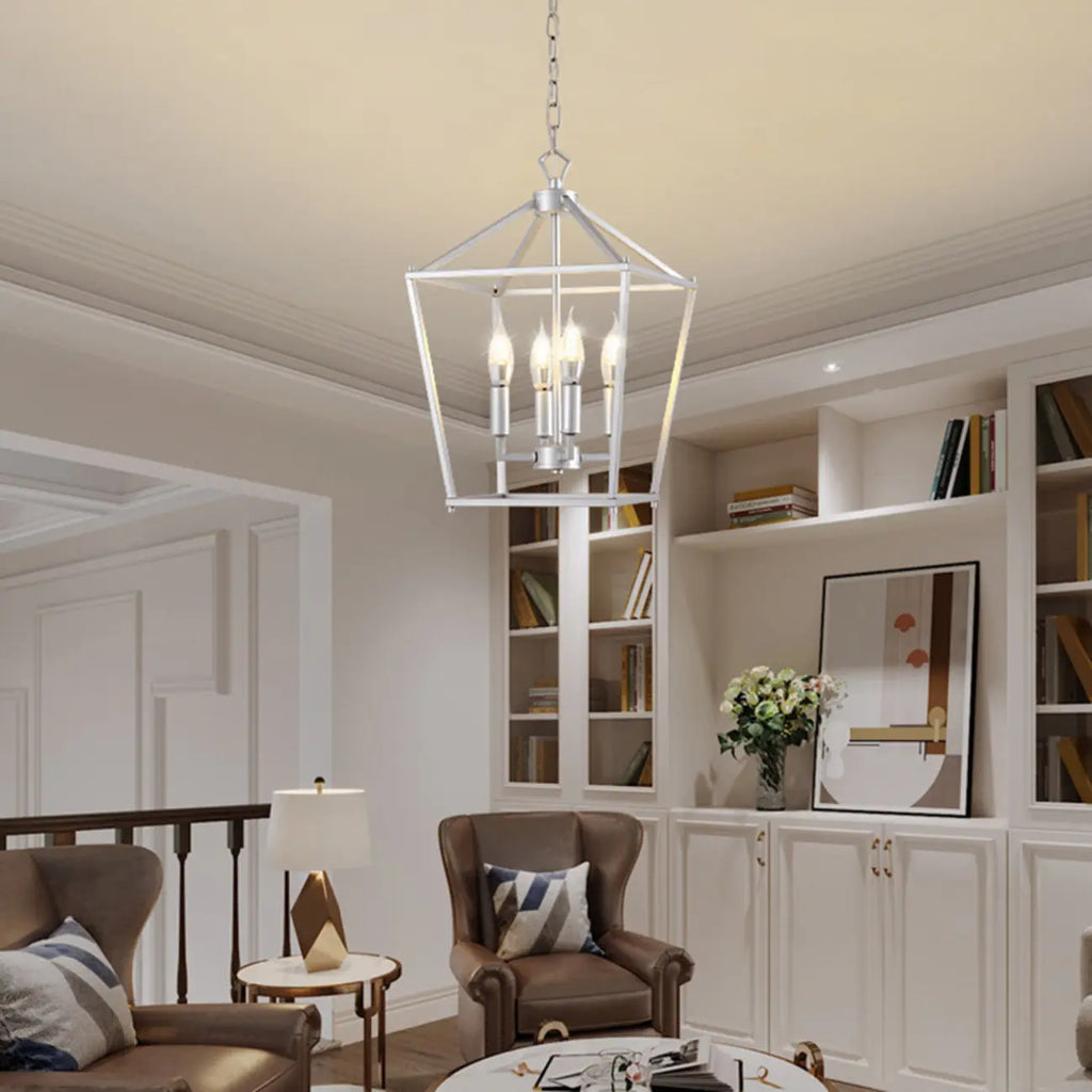 Industrial Adjustable Metal Lantern Caged Candelabra Chandelier