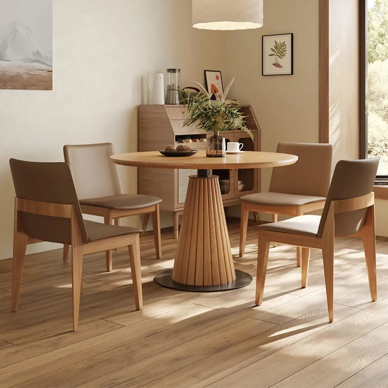 Modern Light Wood Round Dining Table