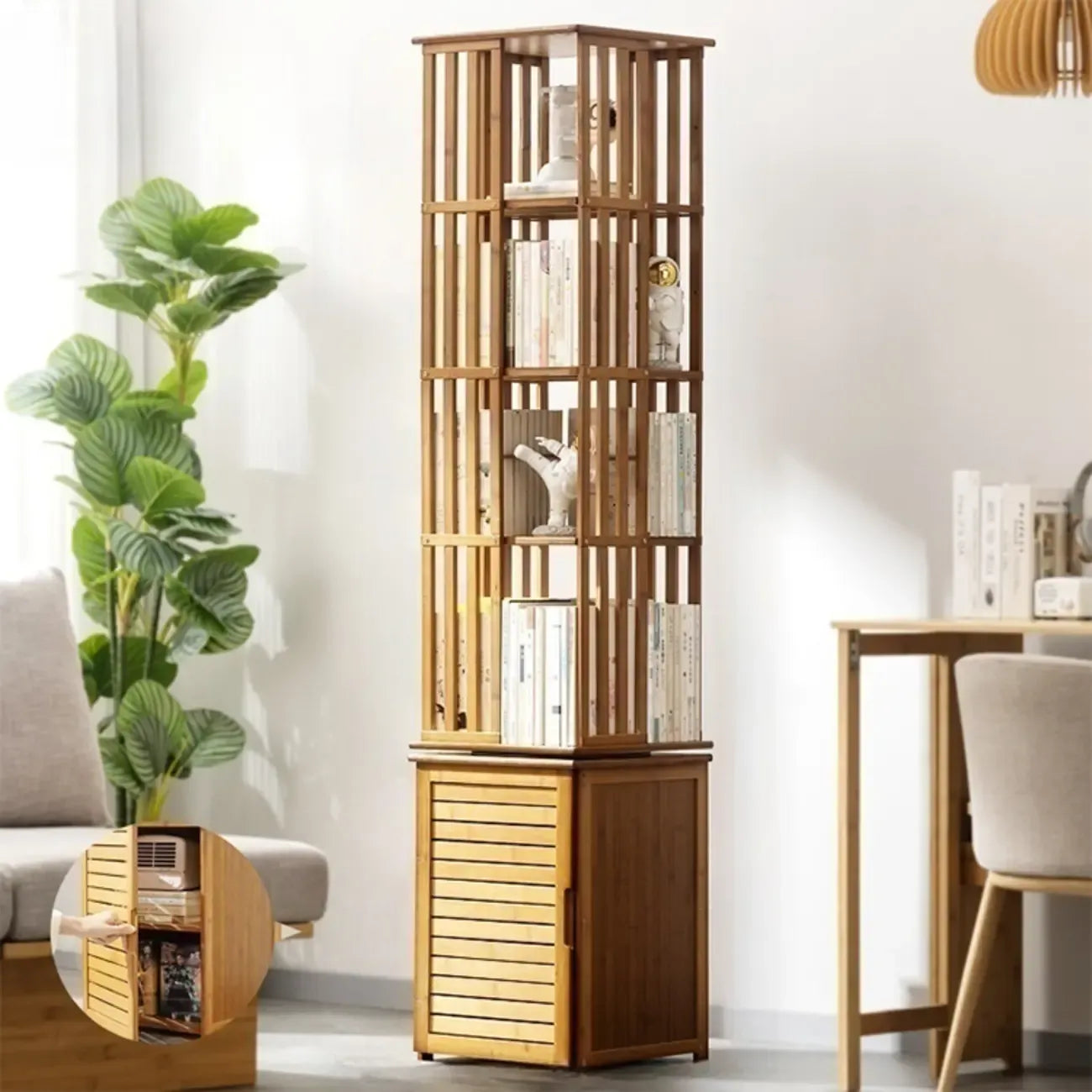 Brown Square Wooden Narrow Storage Corner Bookcase
