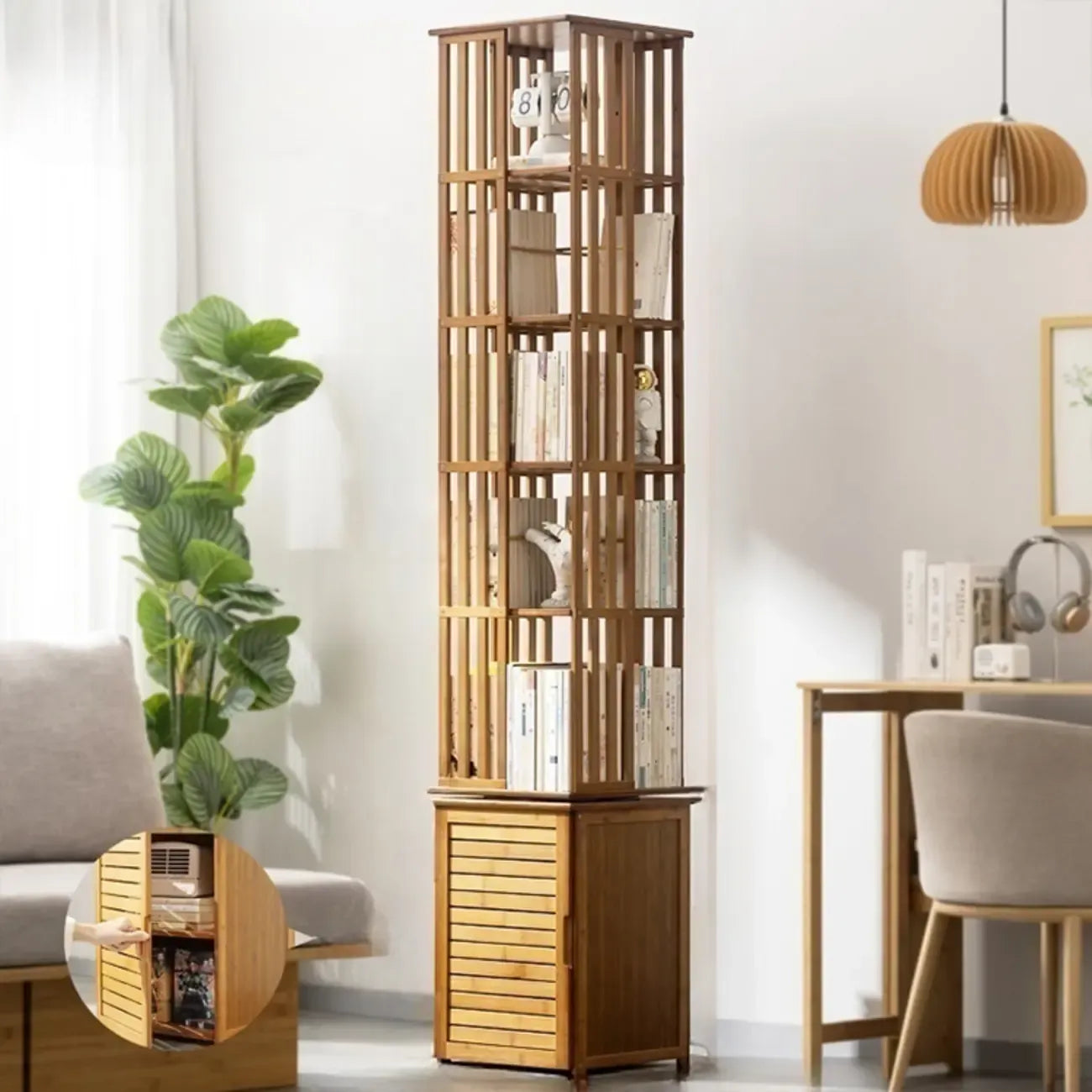 Brown Square Wooden Narrow Storage Corner Bookcase