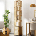 Brown Square Wooden Narrow Storage Corner Bookcase