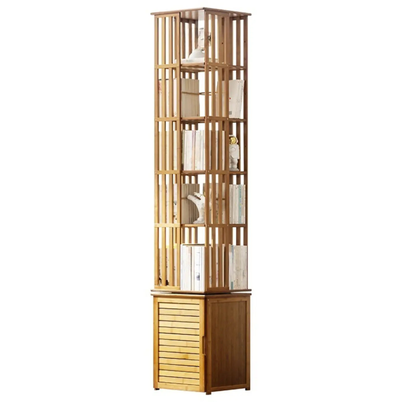 Brown Square Wooden Narrow Storage Corner Bookcase
