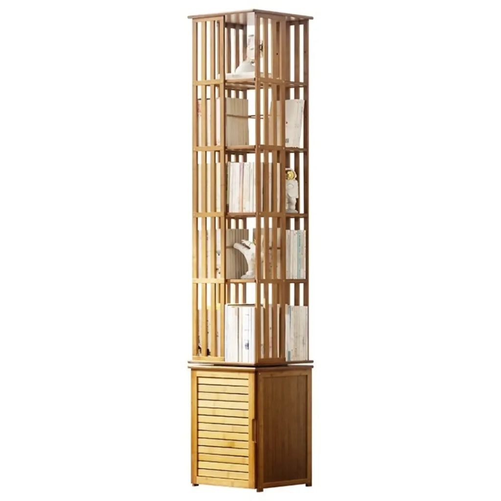 Brown Square Wooden Narrow Storage Corner Bookcase