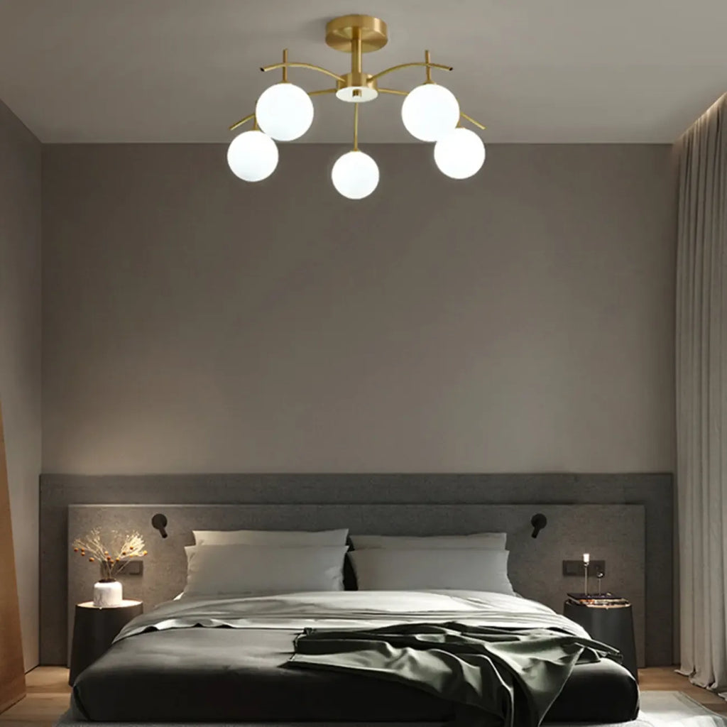 Classic Large Globe Glass Golden Semi Flush Mount Ceiling Light