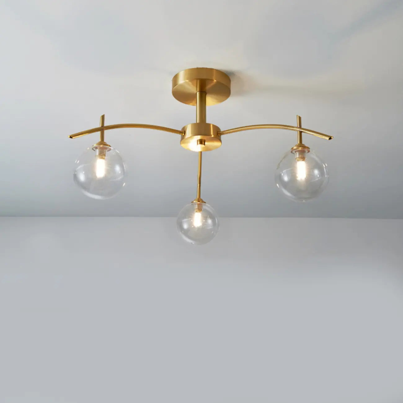 Classic Large Globe Glass Golden Semi Flush Mount Ceiling Light