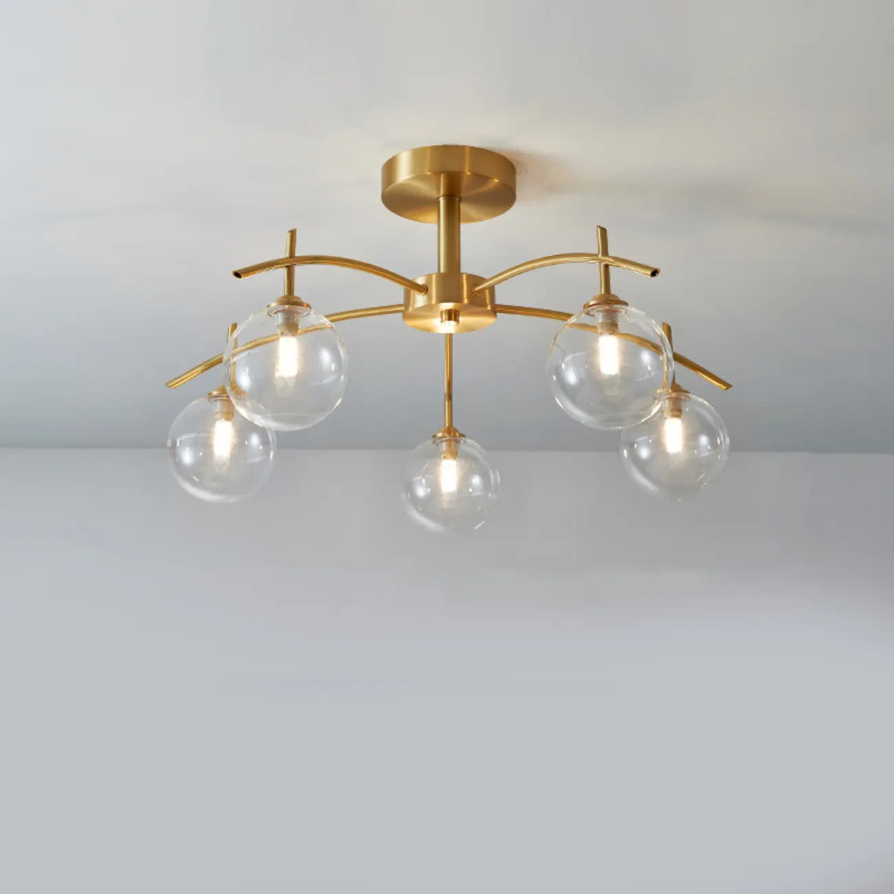 Classic Large Globe Glass Golden Semi Flush Mount Ceiling Light