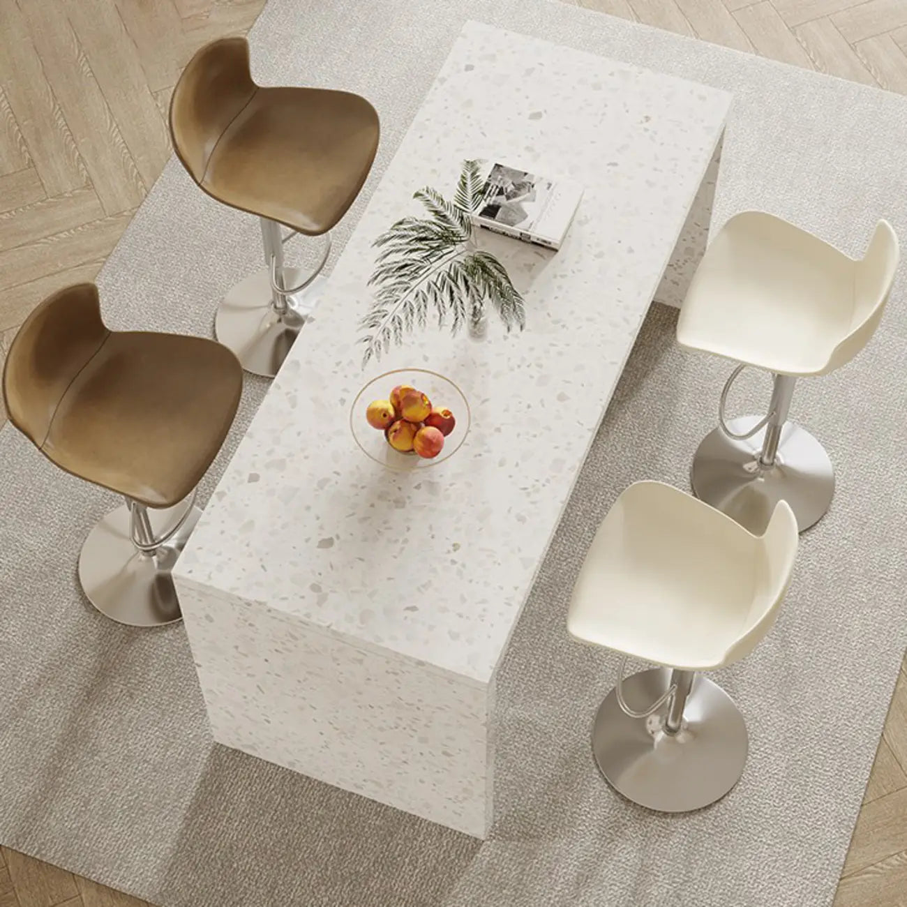 Minimalist White Terrazzo Marble Bar Tables for Kitchen