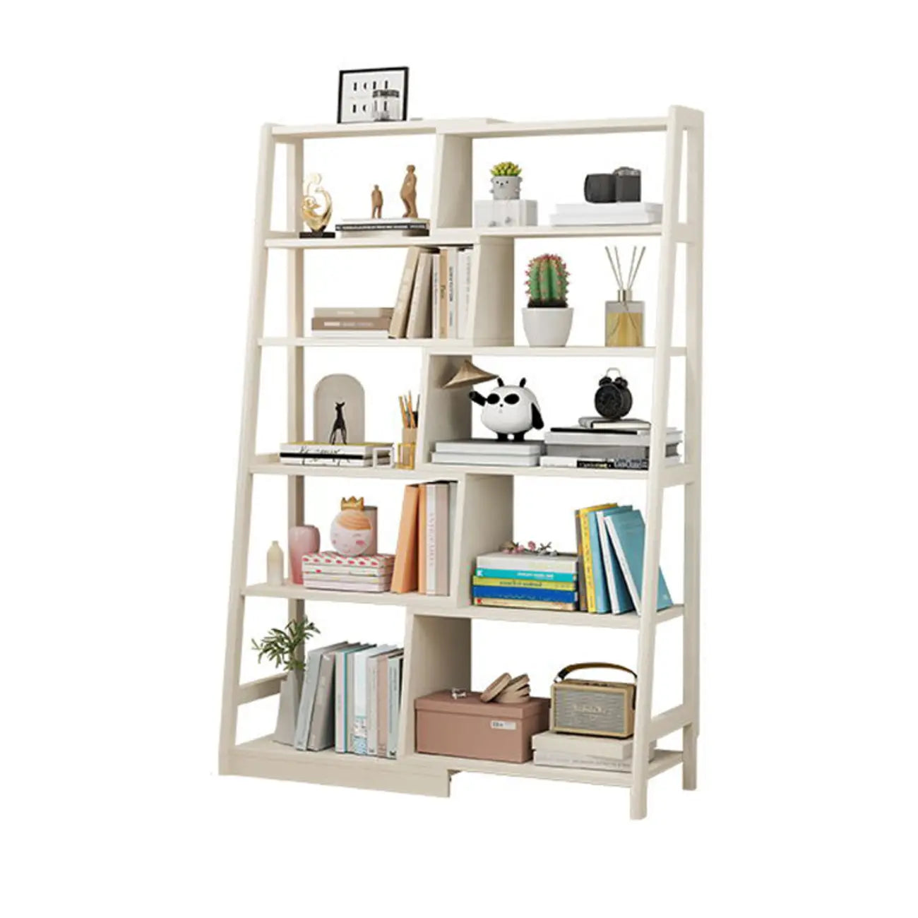 5-Tier Walnut Wooden Open Ladder Bookshelf