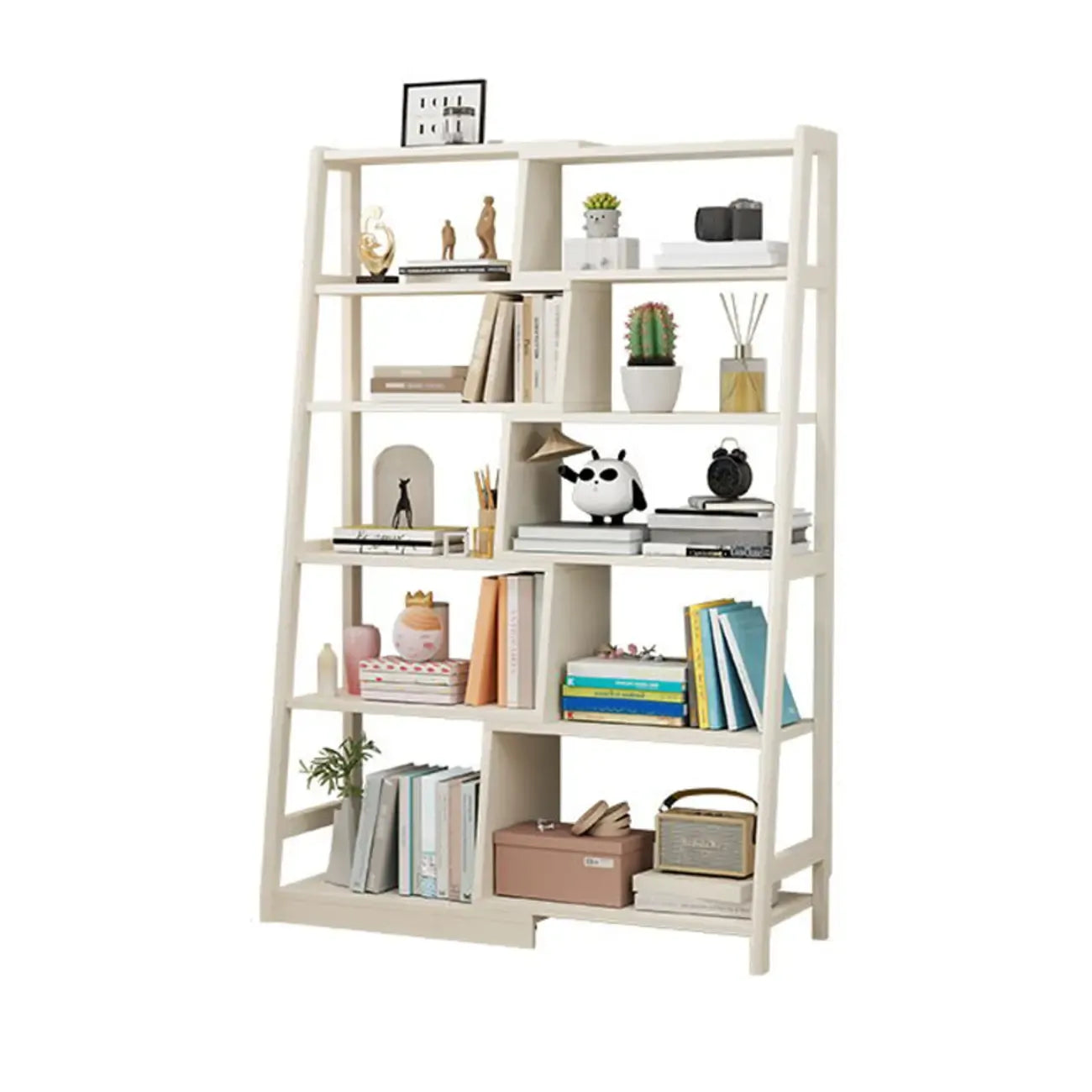 5-Tier Walnut Wooden Open Ladder Bookshelf