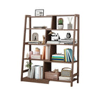5-Tier Walnut Wooden Open Ladder Bookshelf