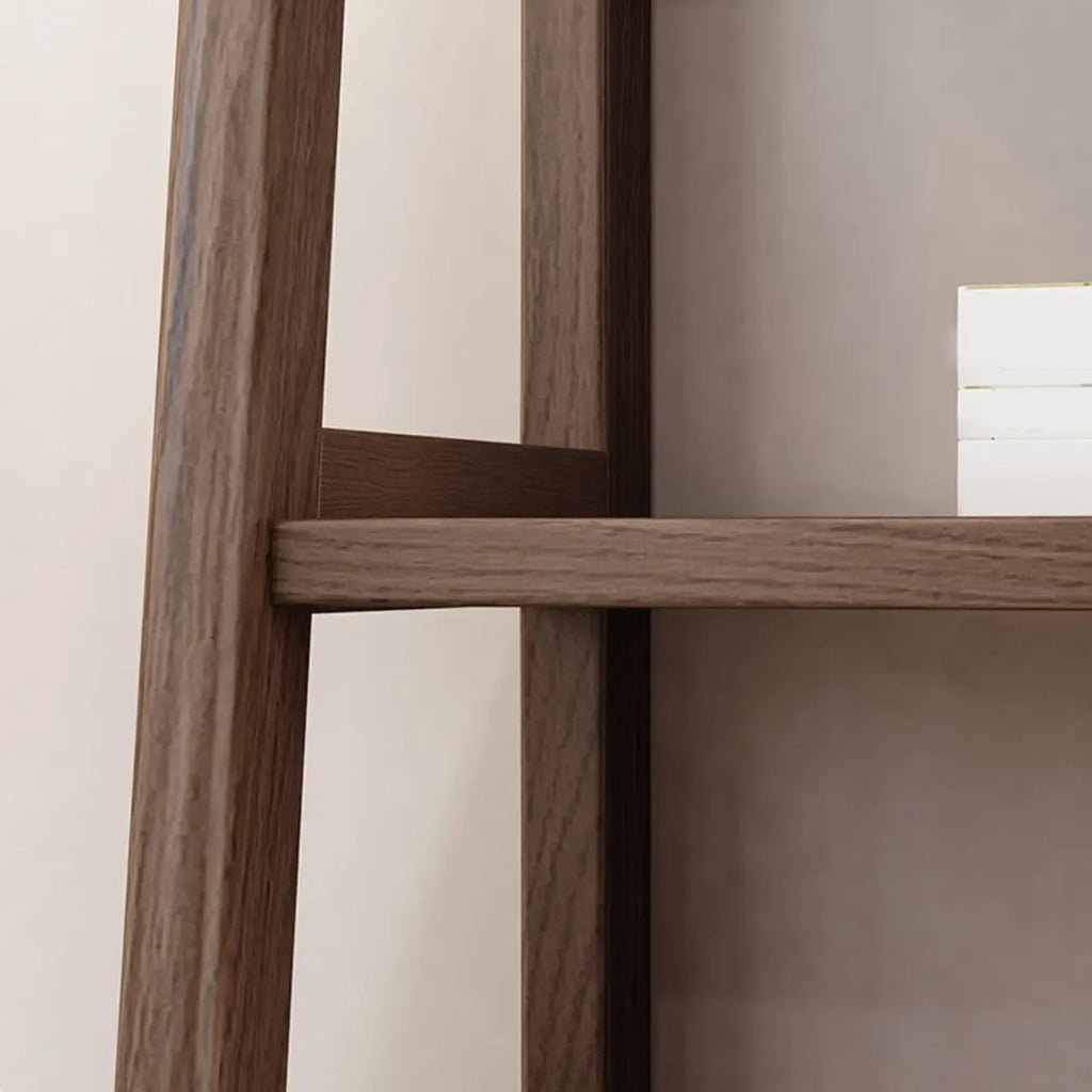 5-Tier Walnut Wooden Open Ladder Bookshelf